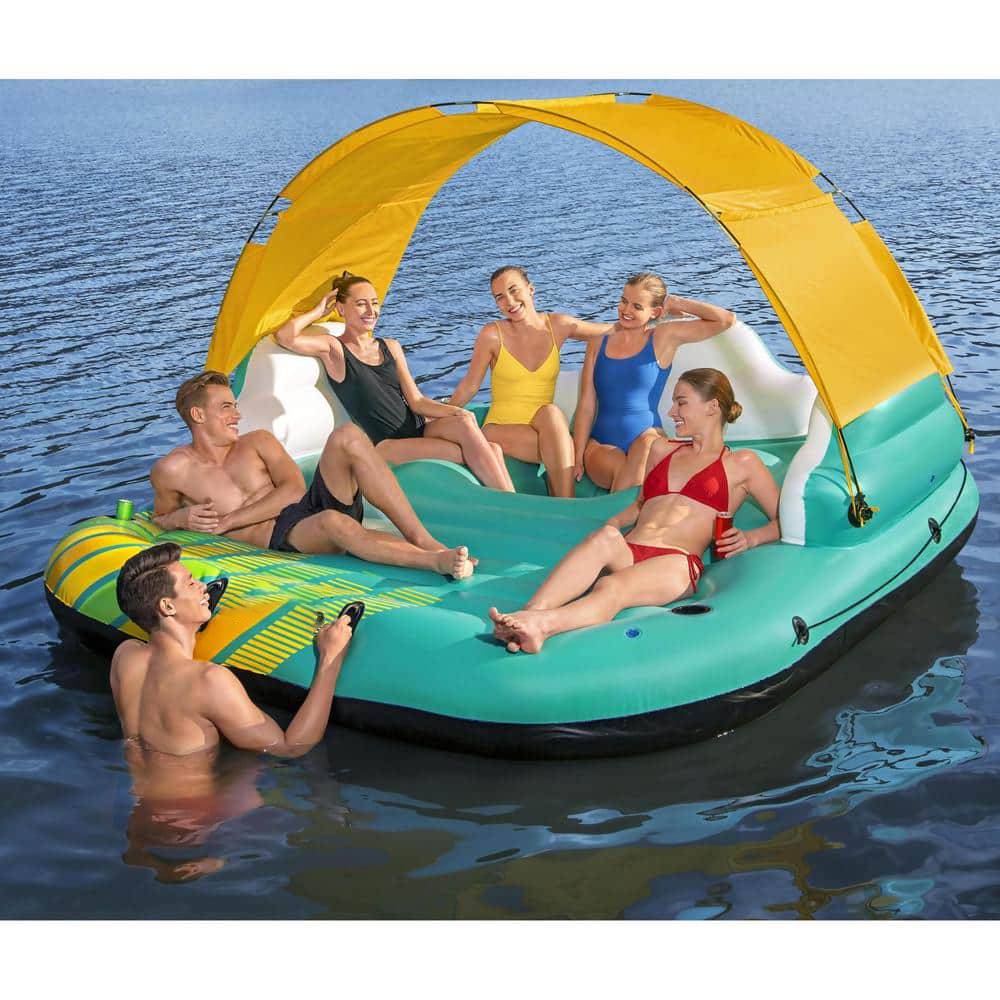 Multicolor Vinyl Sunny Lounger 5 Person Inflatable Island Floating Water Raft