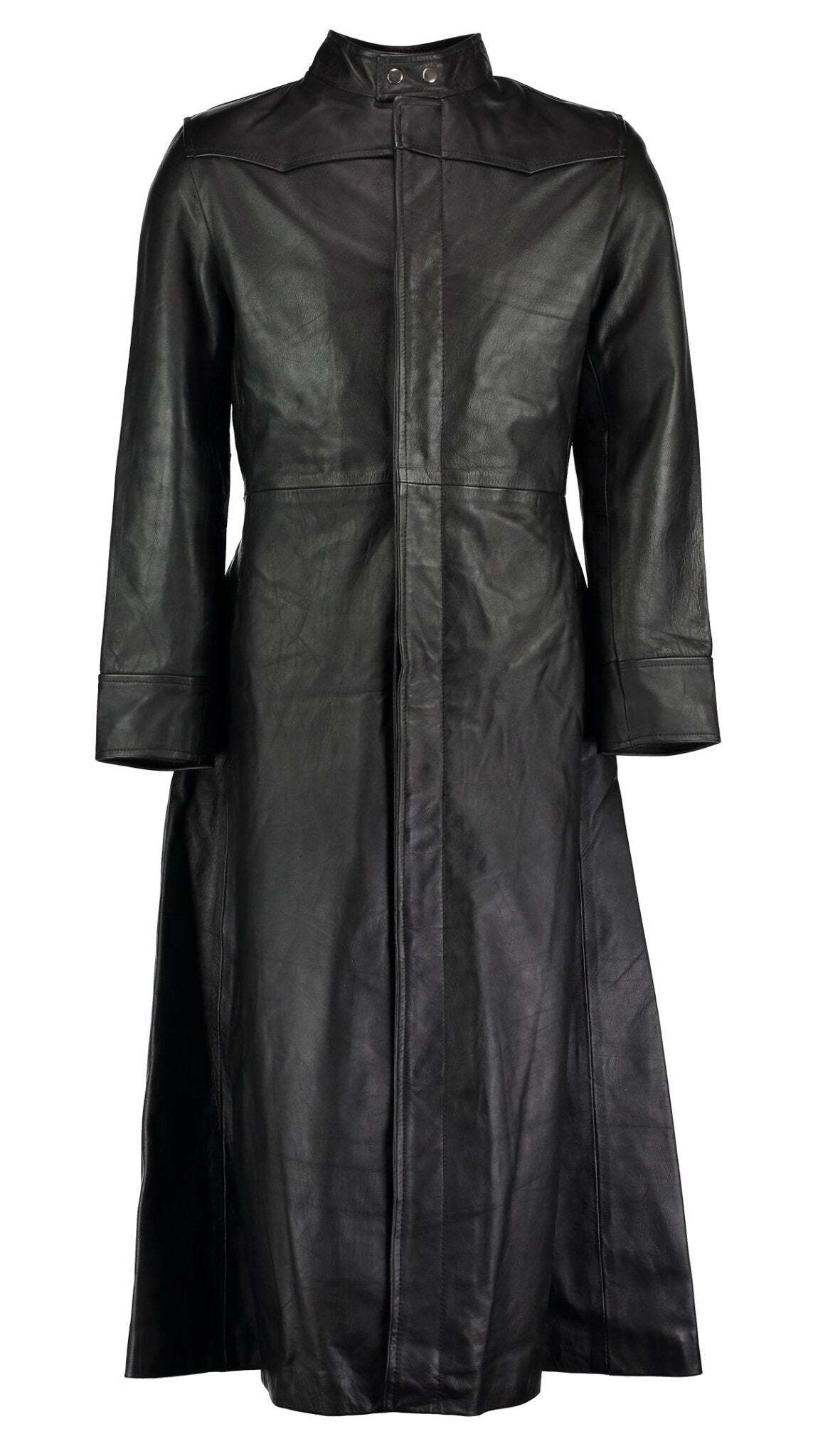 Neo Matrix Black Gothic Style Men's Long Leather Trench Coat