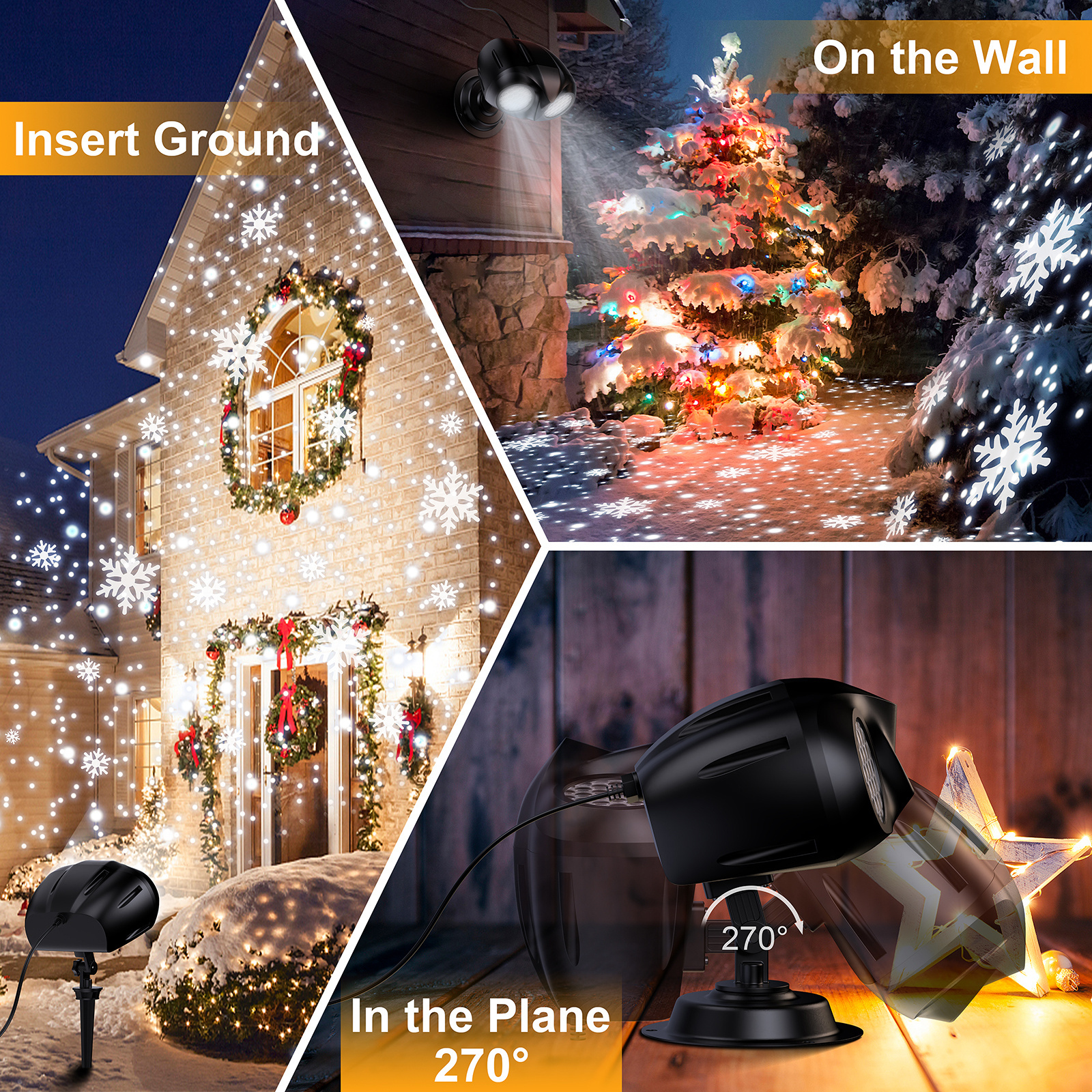 Christmas LED Projector Lights, Owl Shape Outdoor Snowflake Projector Lights with Remote RF, Quiet Projector Lights, IP65 Waterproof Snowfall Landscape Light for Xmas Halloween Holiday Party Decor