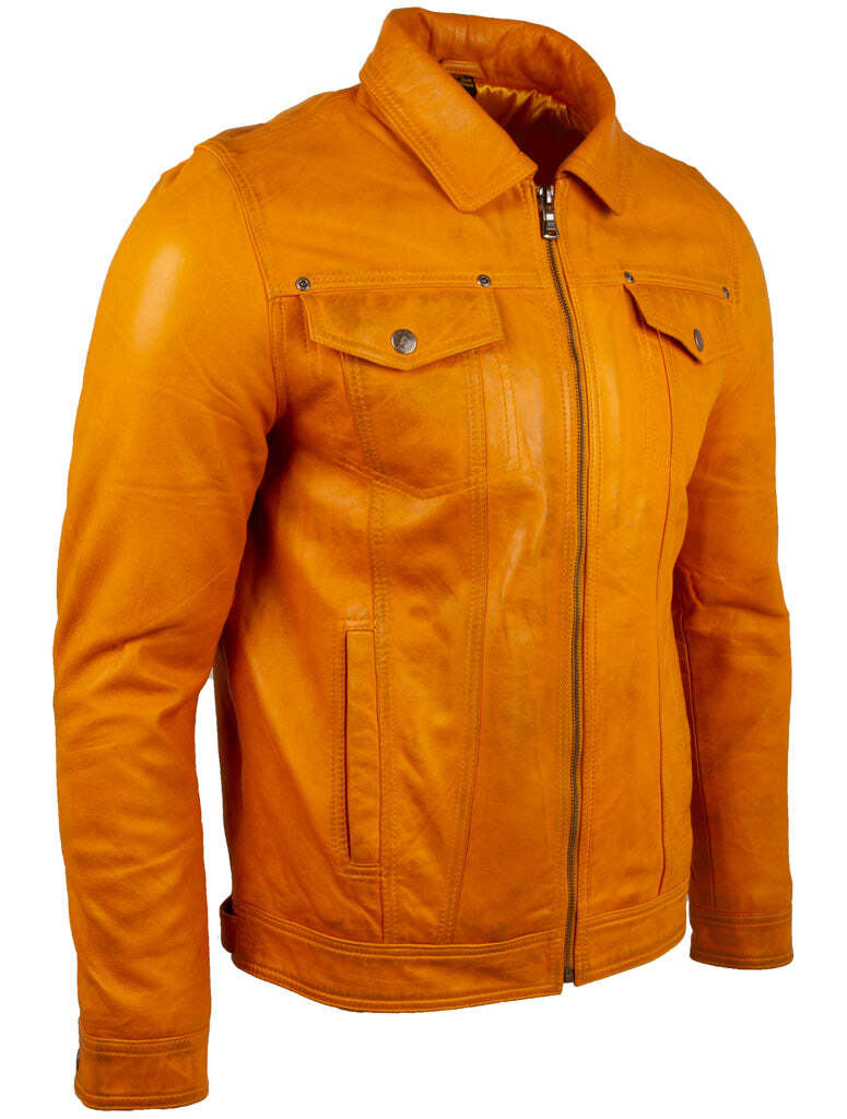 Men's Super-soft  Leather Classic Harrington Fashion Jacket (AGQ5)