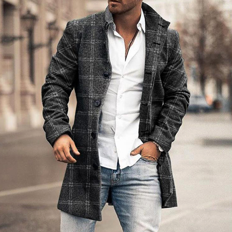 Men's Fashion Loose Jacket Mid Length Wool Coat