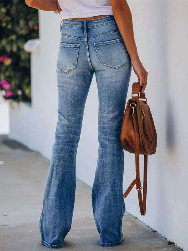 High Waist Stretch Flare Solid Jeans