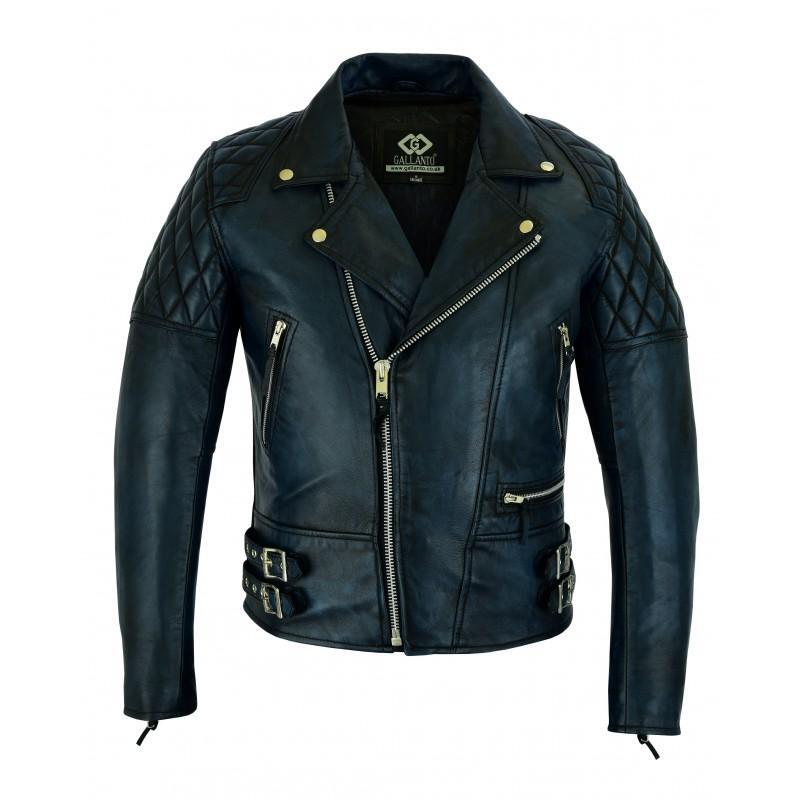2 Toned Black & Blue Diamond Motorcycle Biker Soft Leather Jacket