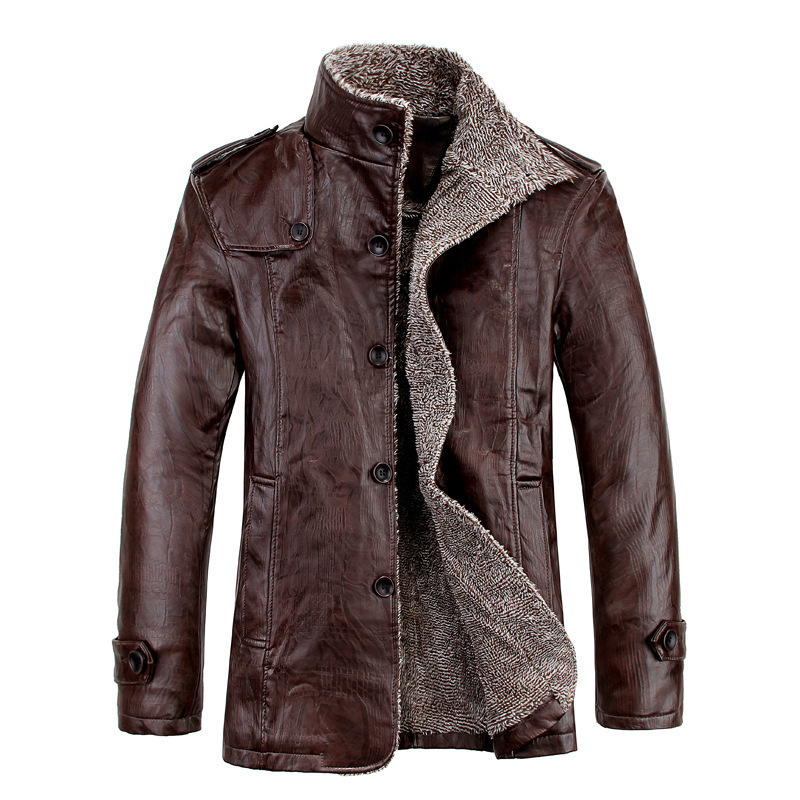 Men's Stand-up Collar Padded Pu Washed Jacket