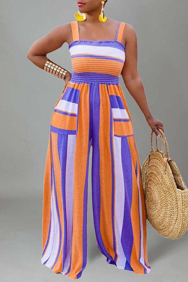 Striped Print Vacation Multi-length Jumpsuit