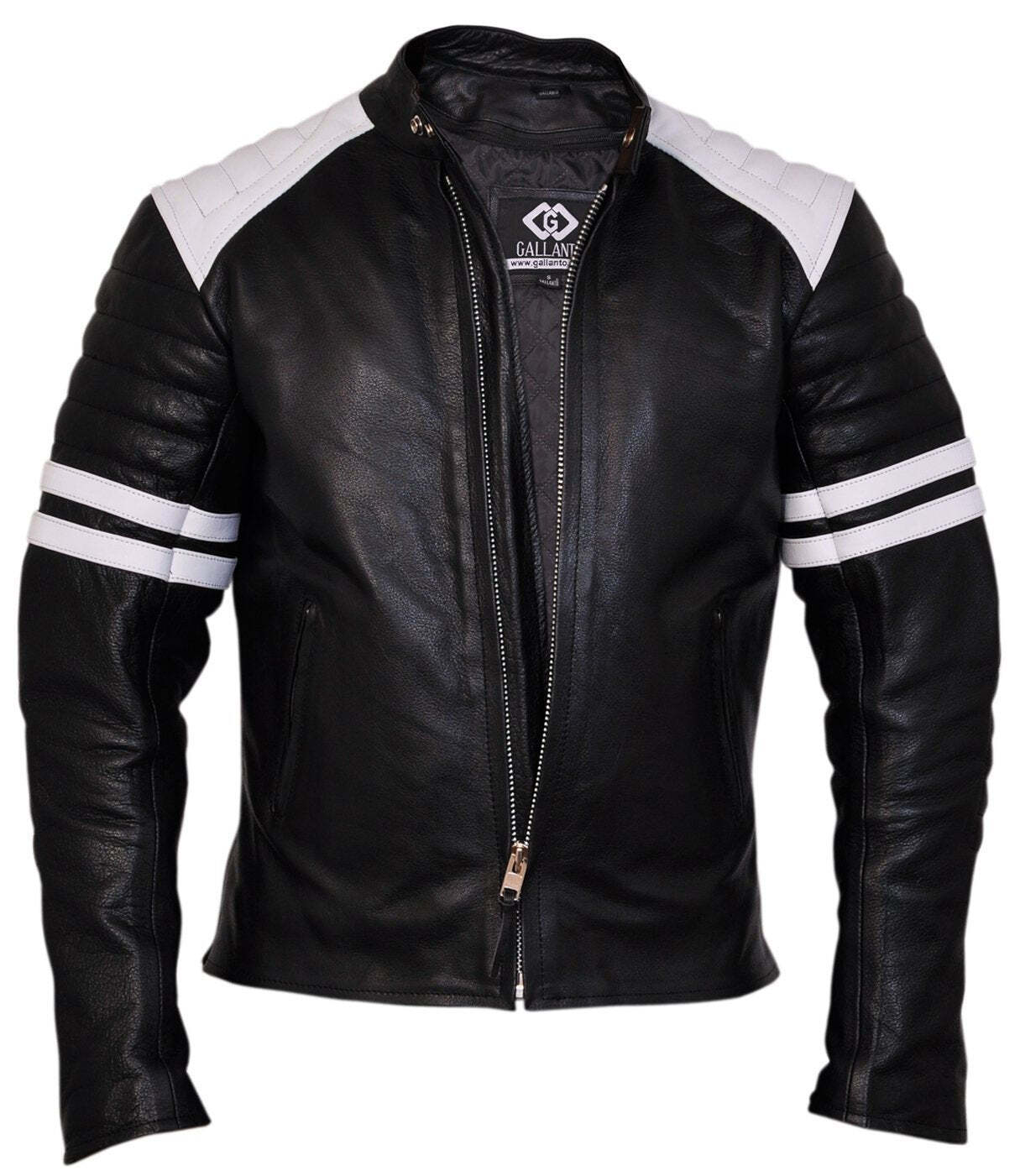 Brad Pitt Black and White Fight Club Cowhide Leather Jacket