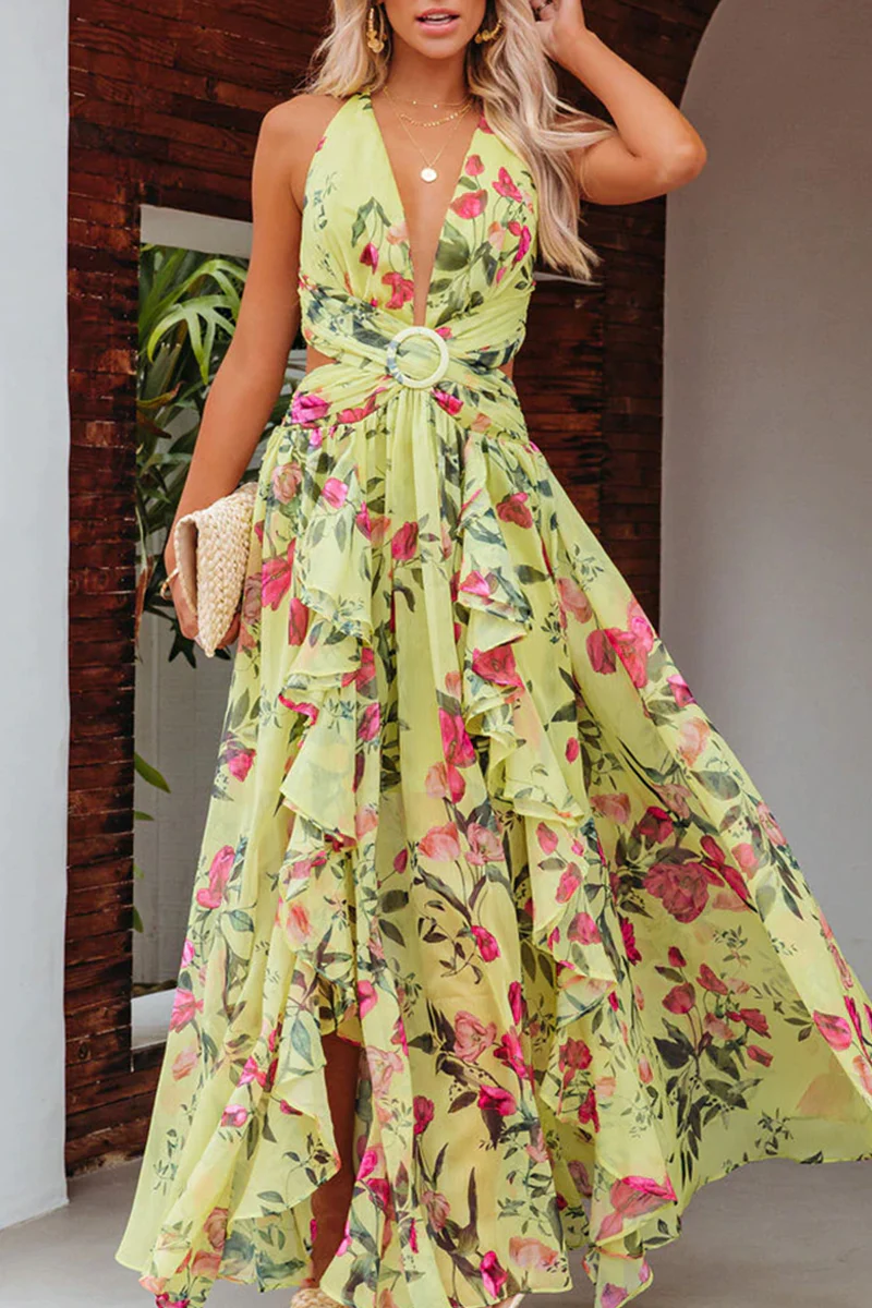 Annieyes Throughout Today Backless Floral Swing Dress