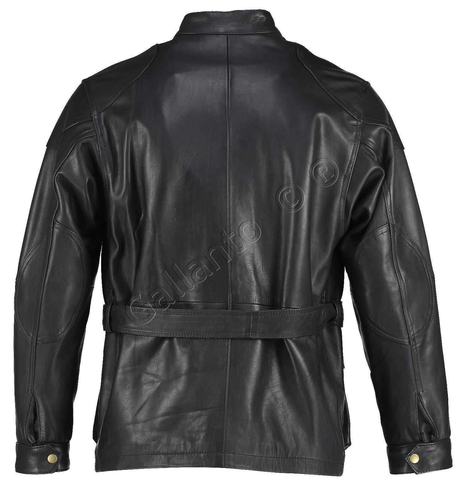 Black Benjamin Button Long Biker Leather Jacket Motorcycle