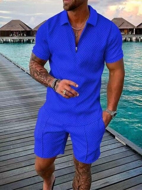 Fashion Men Casual Set(Polo Shirt + Shorts)Lightweight,Breathable & Stylish