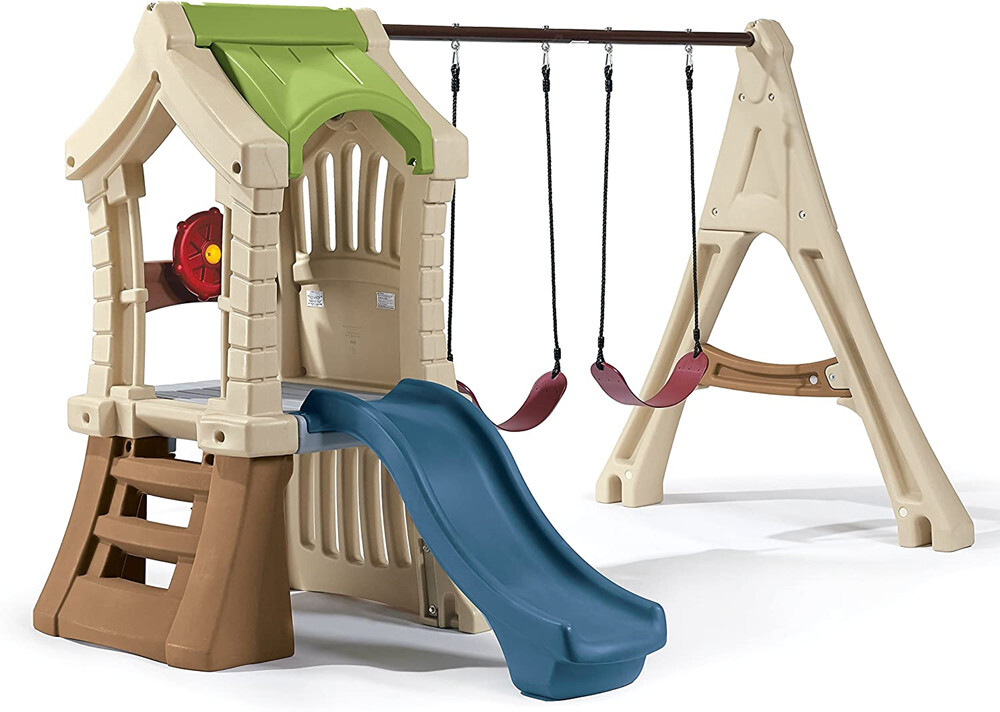 Kids Outdoor Swing Set with Slide | Plastic Play Set with Swings