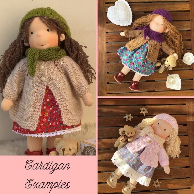 Waldorf Doll Cardigan for 18 - 14 inch Dolls * Hand Knitted Wool Doll Cardigans with 16 Different Variations