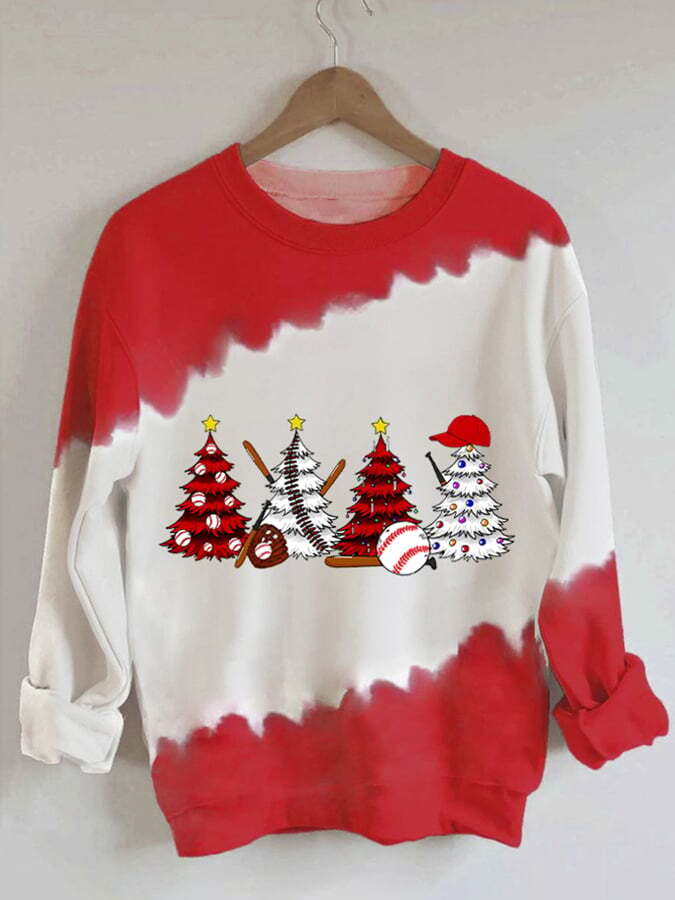 Women's Christmas Tree Baseball Print Sweatshirt
