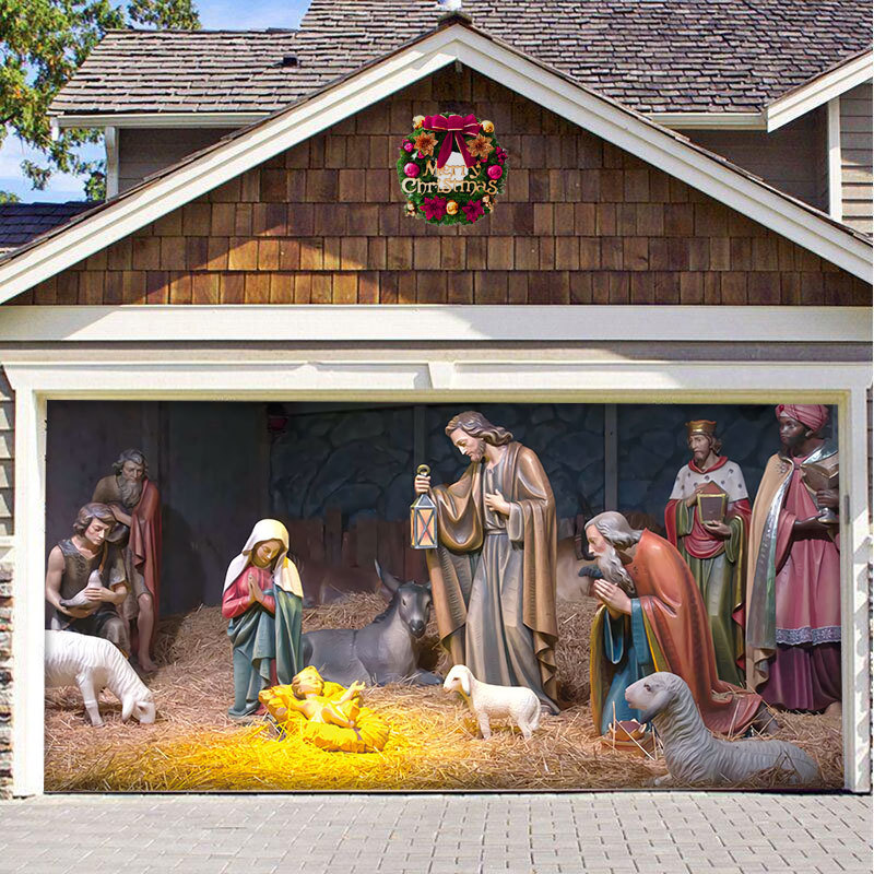 🔥 2022 New Sale -  Nativity Scene Garage Door Banner, Christmas Mural for Double Garage Door