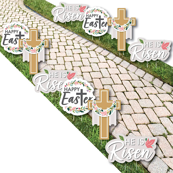 Easter - Cross Lawn Decorations - Outdoor Christian Holiday Party Yard Decorations - 10 Piece