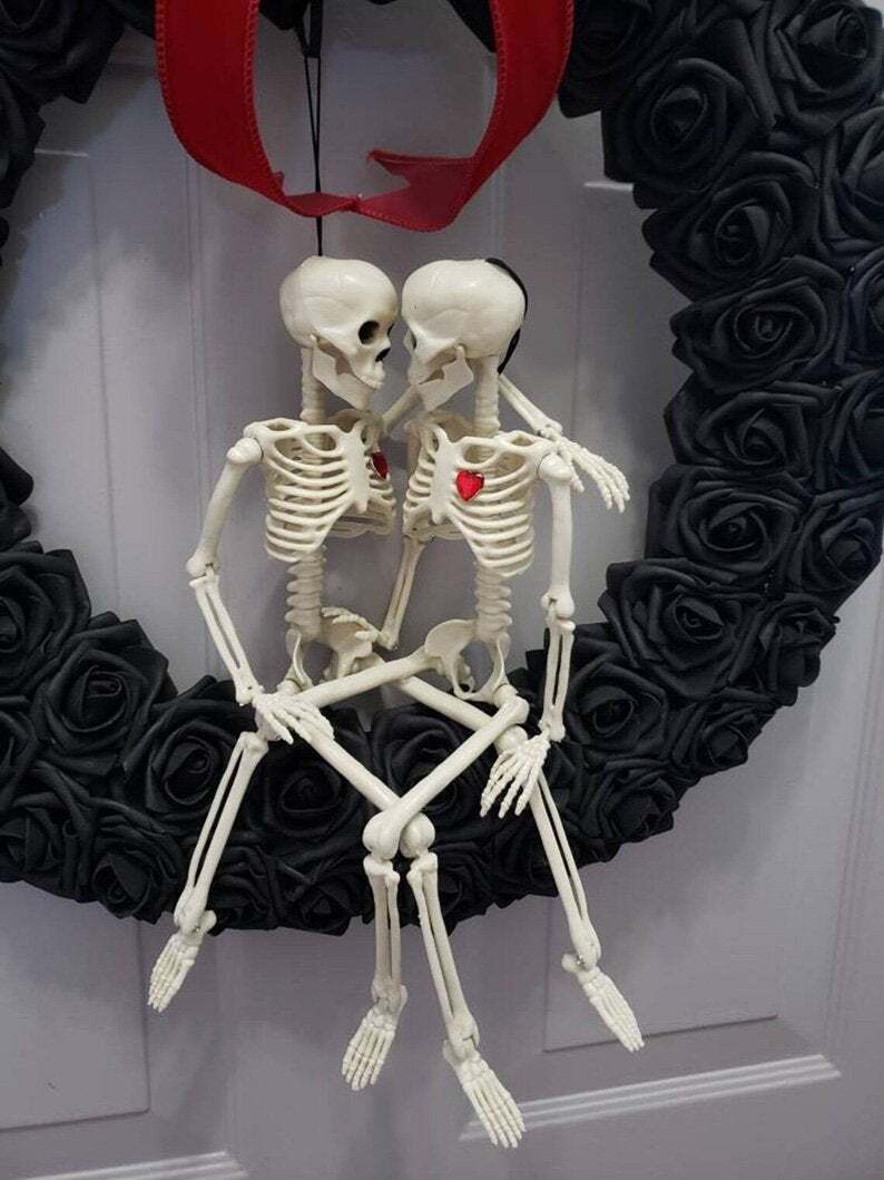 Gothic Skeleton Lovers Wreath, Halloween & Valentine's Day