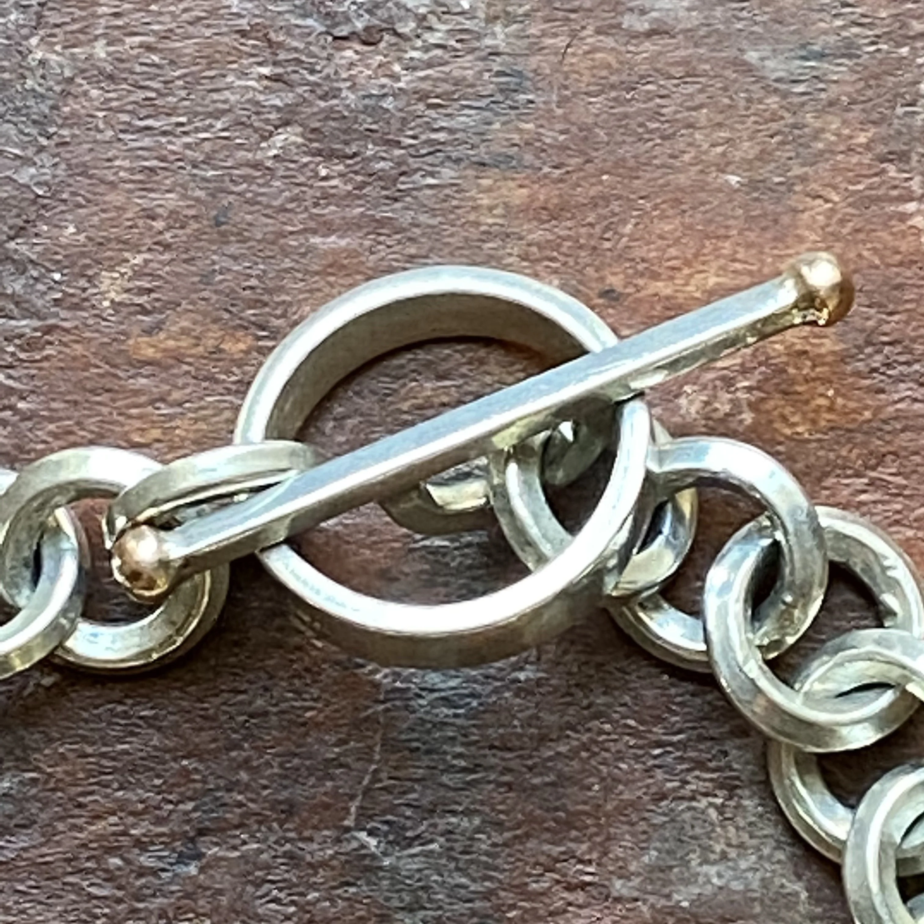 Heavy Round Link Bracelet in Sterling Silver and 14k Gold XIV