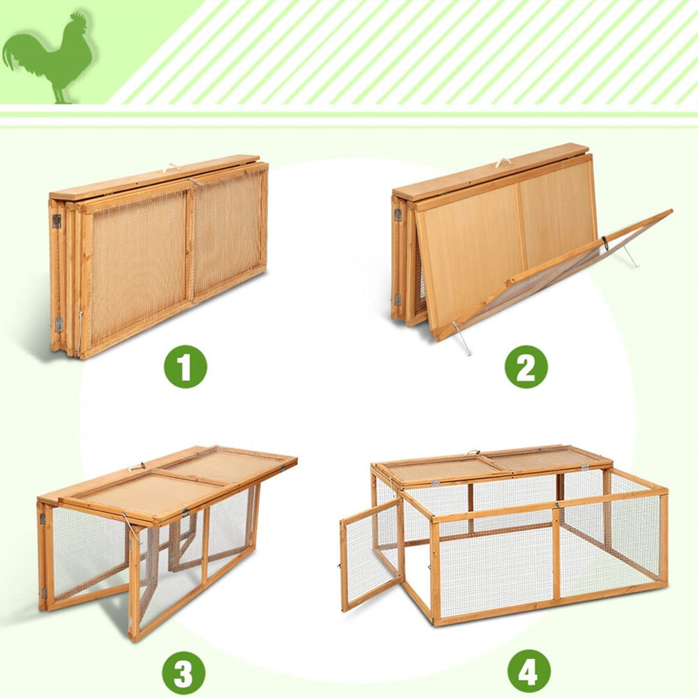 Foldable Wooden Pet Chicken Coop Rabbit Hutch,  With Openable Roof and Side Door