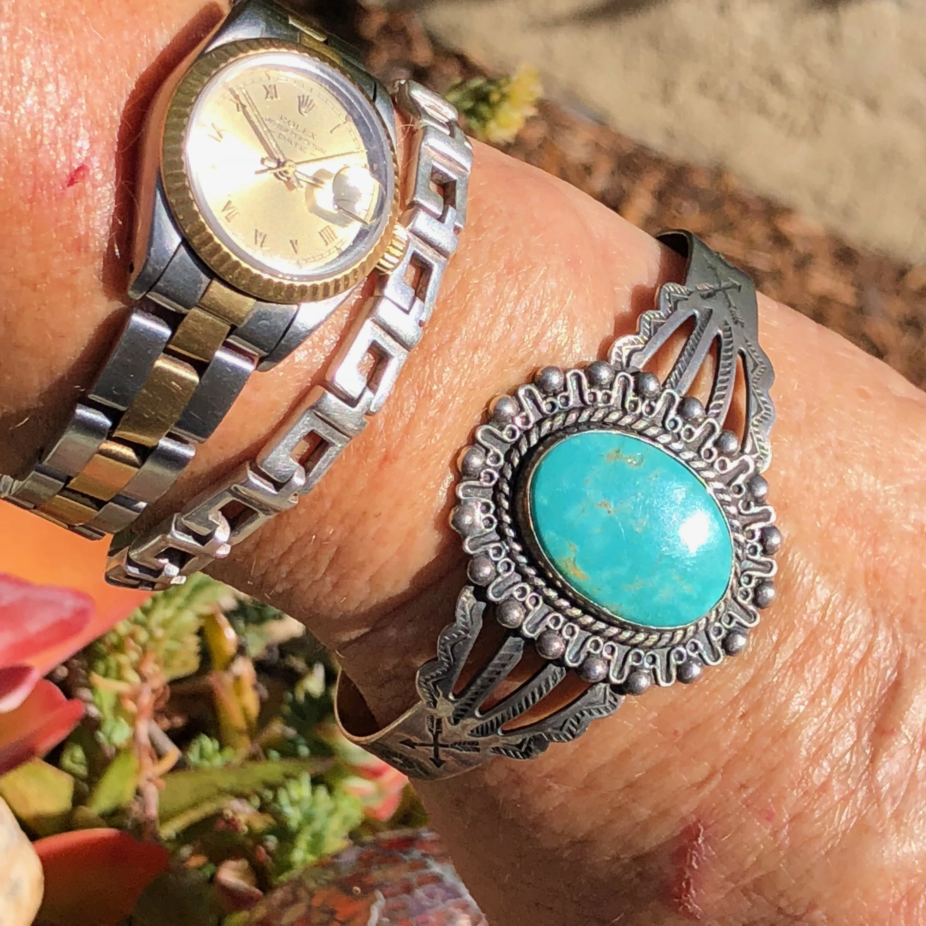 Vintage Silver Arrow Turquoise Indian Bracelet in Sterling