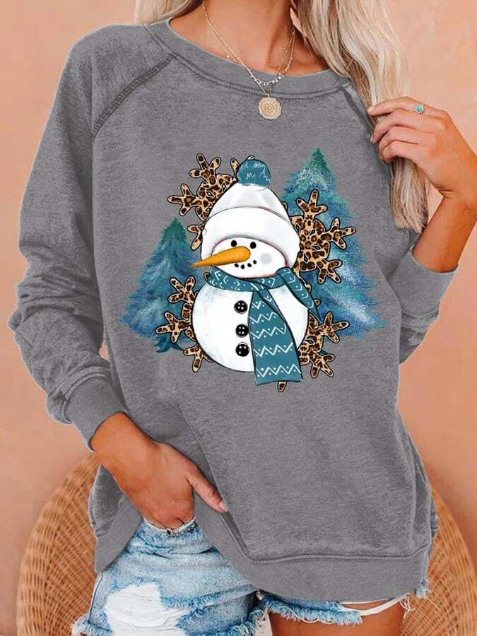 Women's Christmas Snowman Funny Graphic Print Casual Crew Neck Loose Sweatshirts
