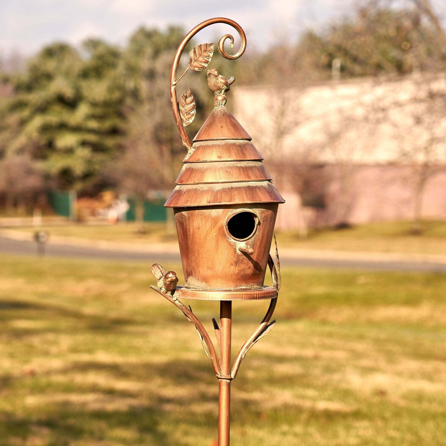 Antique Copper Saran Birdhouse Stake 