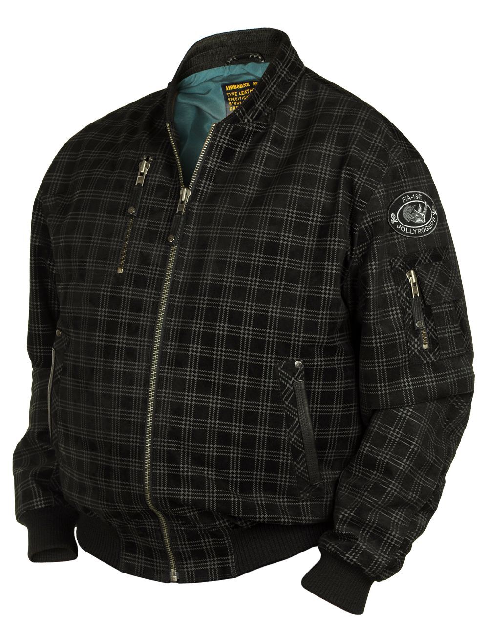 JOLLY ROGERS PRINTED SUEDE BOMBER LEATHER JACKET