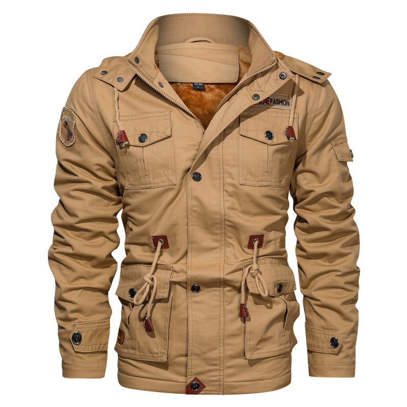 Mens Detachable Hooded Thick Cotton Wash Jacket