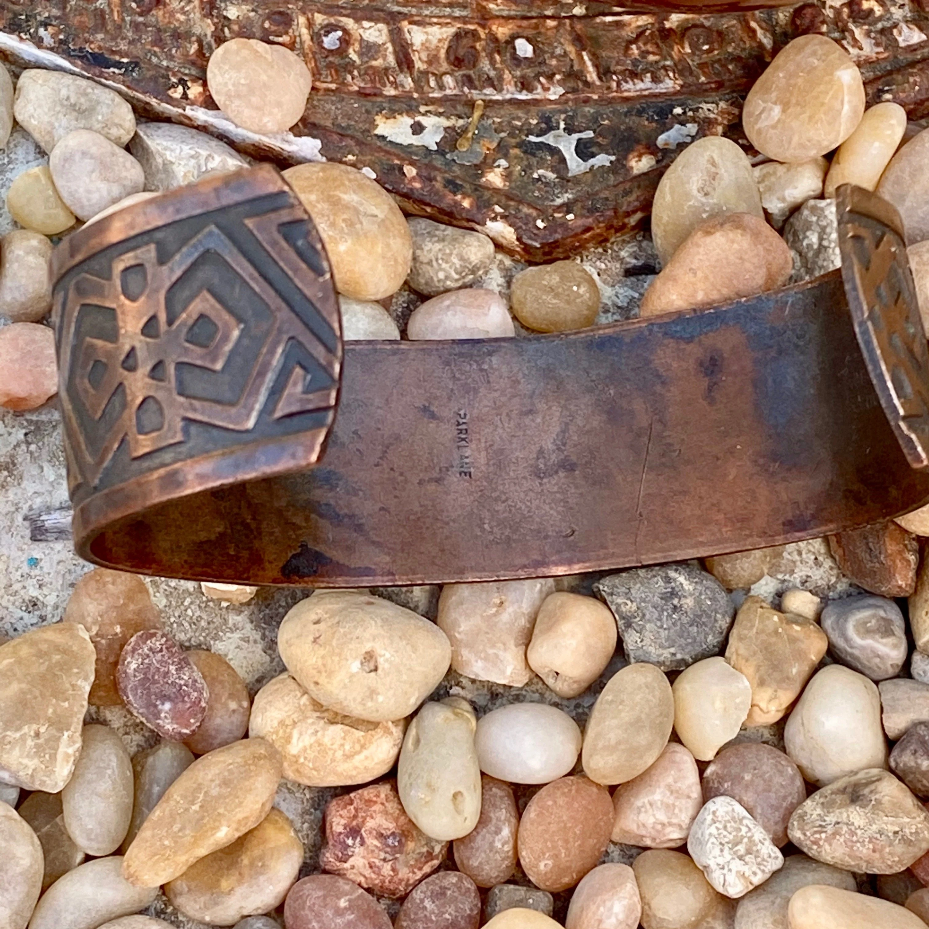 Large Vintage Solid Copper Bracelet With Tribal Style Design Parklane