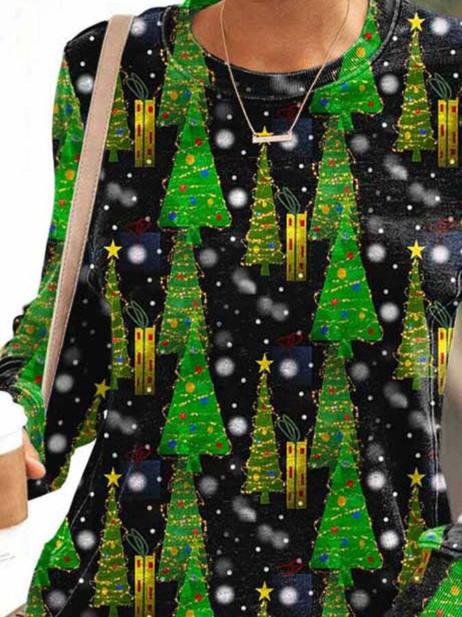Christmas Tree Snowing Print Sweatshirt