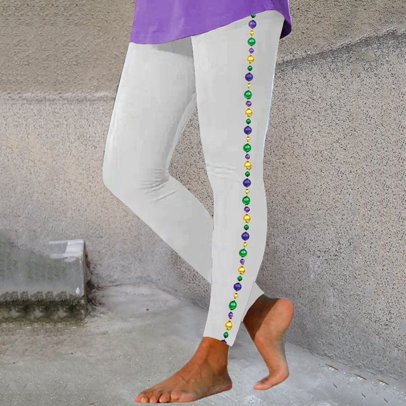 [CLEARANCE SALE]Mardi Gras Beads Print Casual Leggings