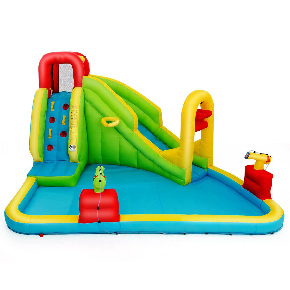 Inflatable Water Bounce House with Slide, Climbing Wall, and 480W Blower and Slide