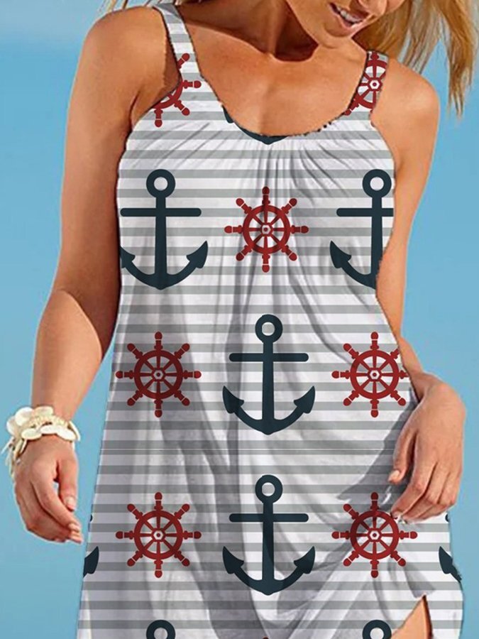 Anchor Print Casual Slip Dress
