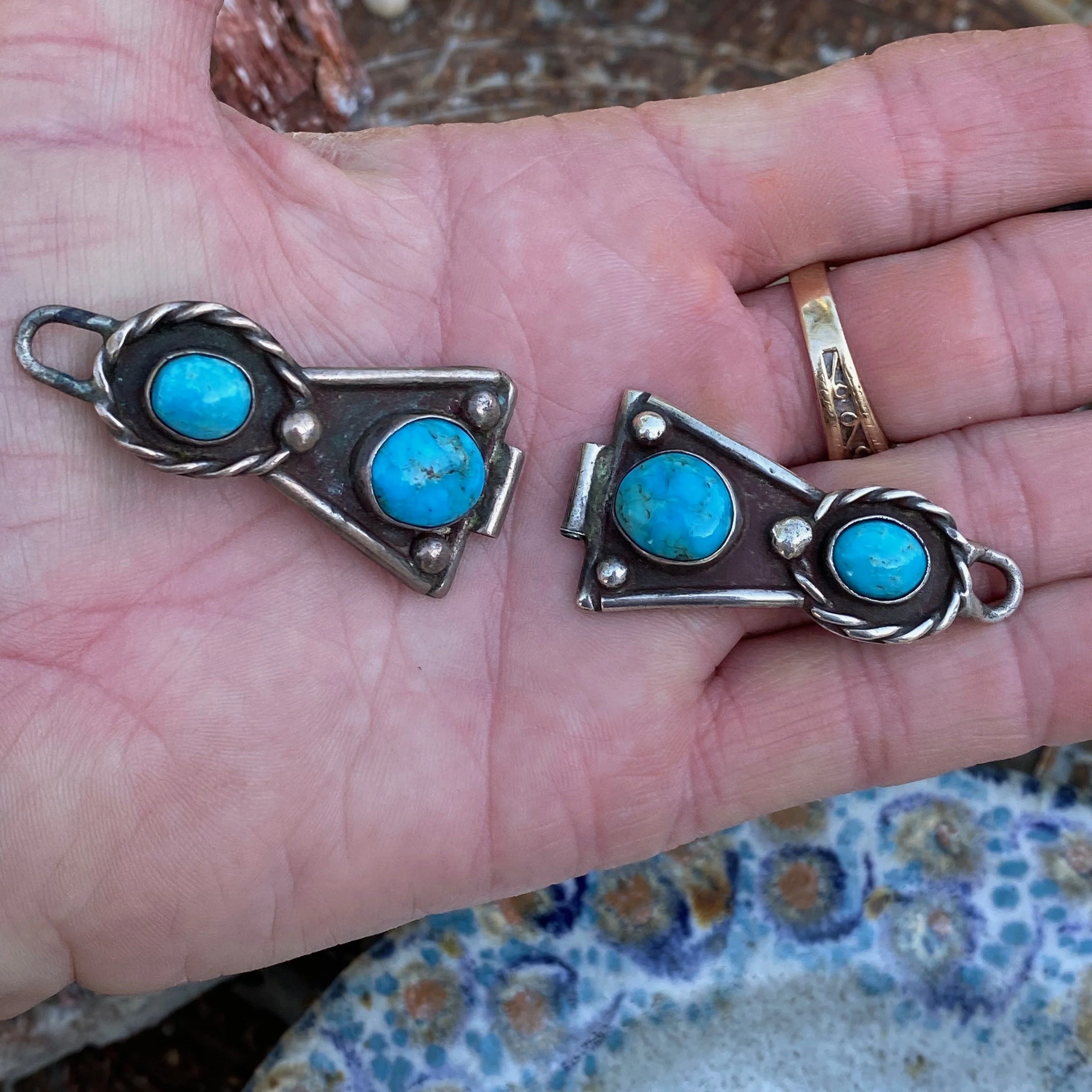 Navajo Turquoise and Sterling Silver Watch Band Plates