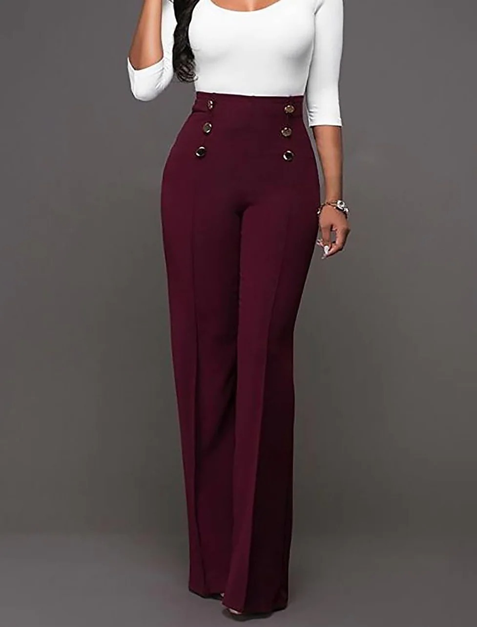 Women's Streetwear Bootcut Straight Culottes Wide Leg Pure Color Double Breasted Pants