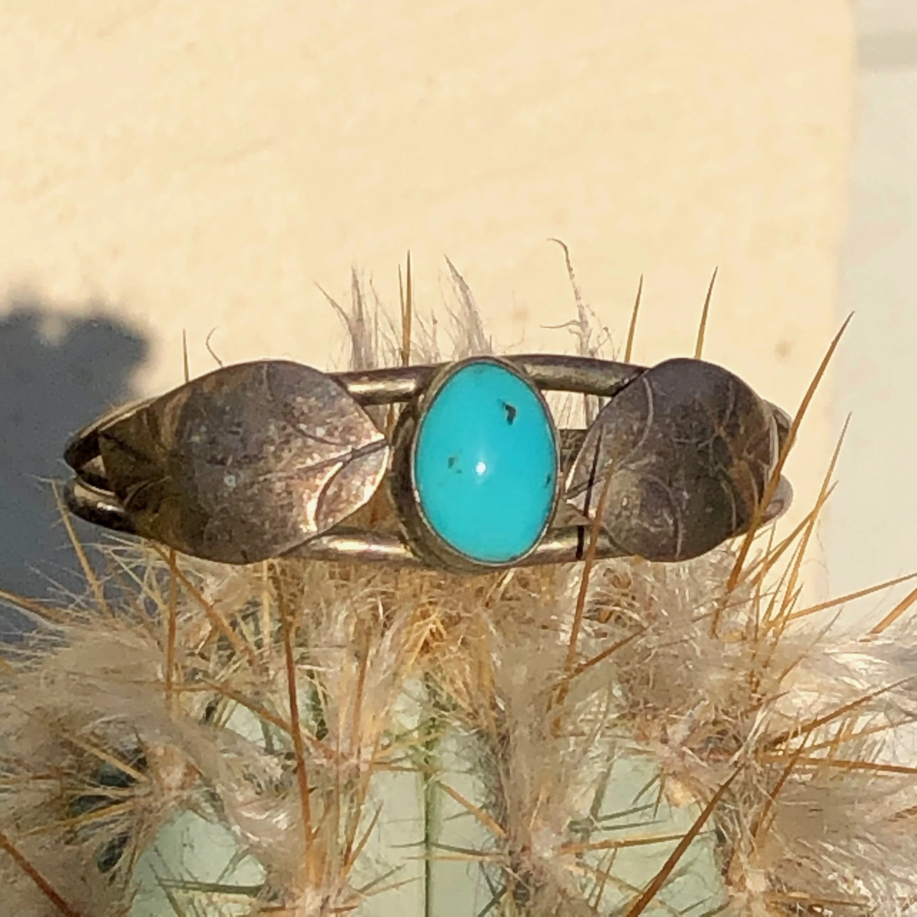 Vintage Turquoise and Sterling Silver Cuff Bracelet for Small Wrist Southwestern