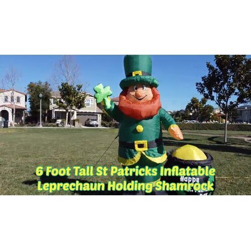 6 Foot Tall Saint Patrick's Day Leprechaun Holding Shamrock With Pot Of Gold Yard Inflatable
