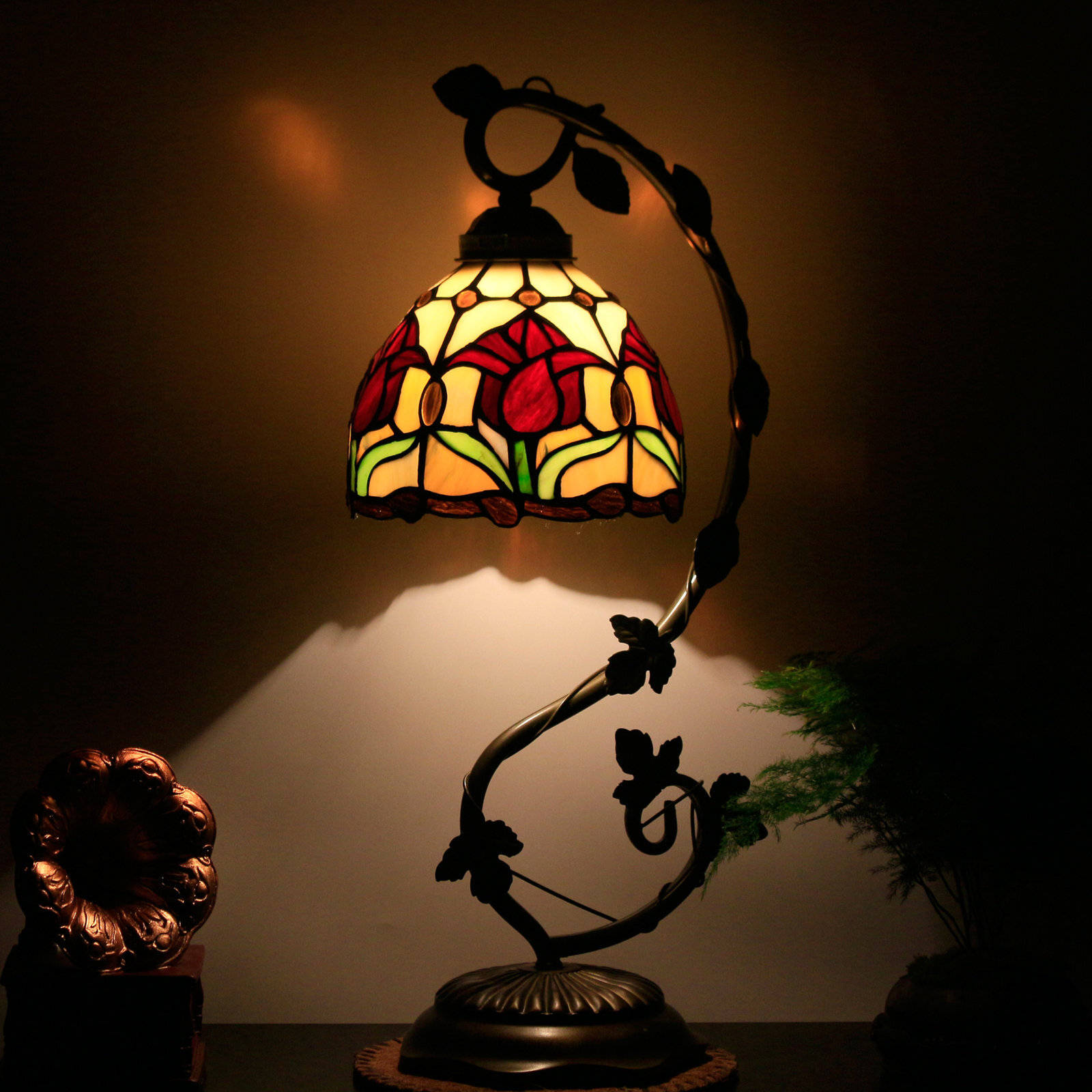 Tiffany Lamp Tulip Flower Stained Glass Style Table Reading Light W8H20 Inch (LED Bulb Included) S030 World Menagerie LAMPS Parent Lover Kid Friend Living Room Bedroom Coffee Bar Desk Bedside Antique Gifts