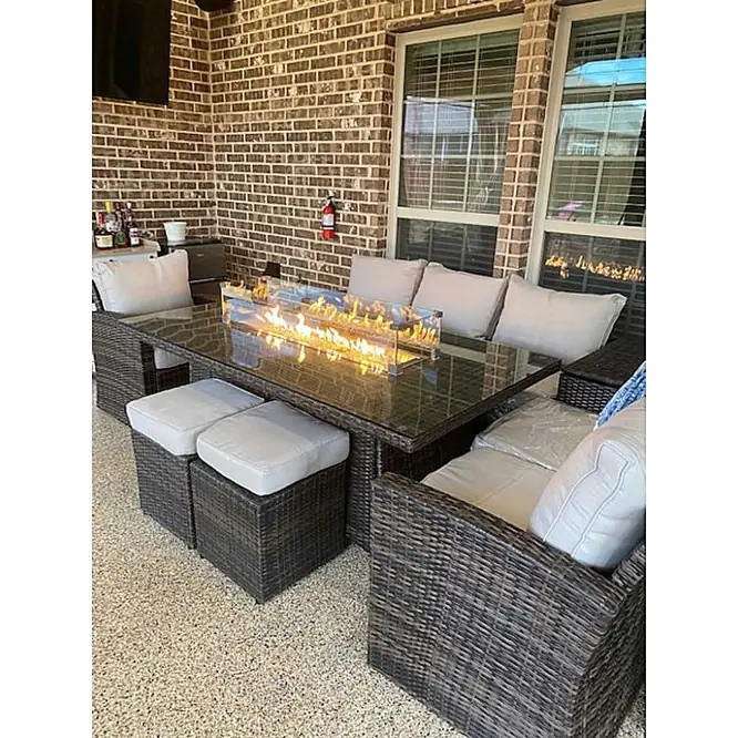 7-piece Outdoor Wicker Sofa with Fire Pit Table Patio Set