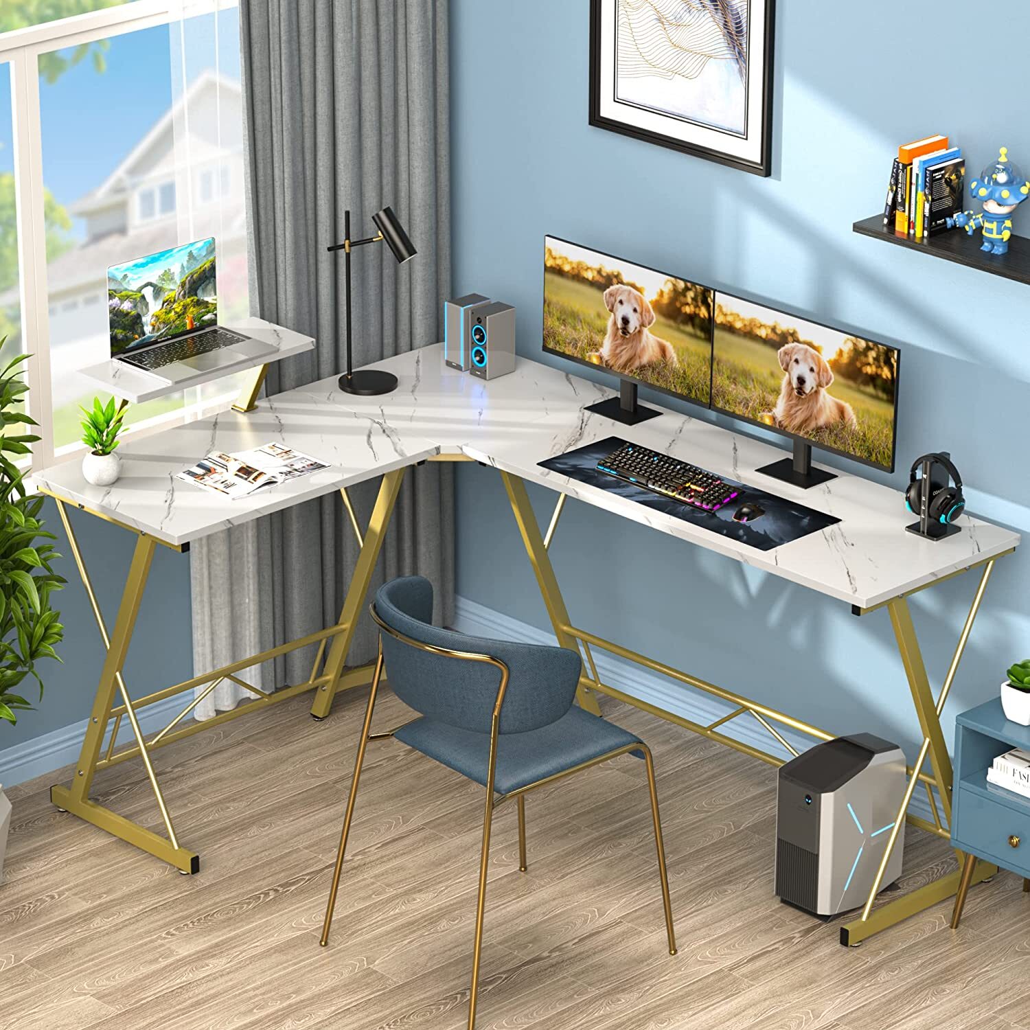 🔥Spring Hot Sale🔥Mr IRONSTONE L Shaped Desk, Computer Gaming Desk, Home Corner Desk💥Only 39.98！！