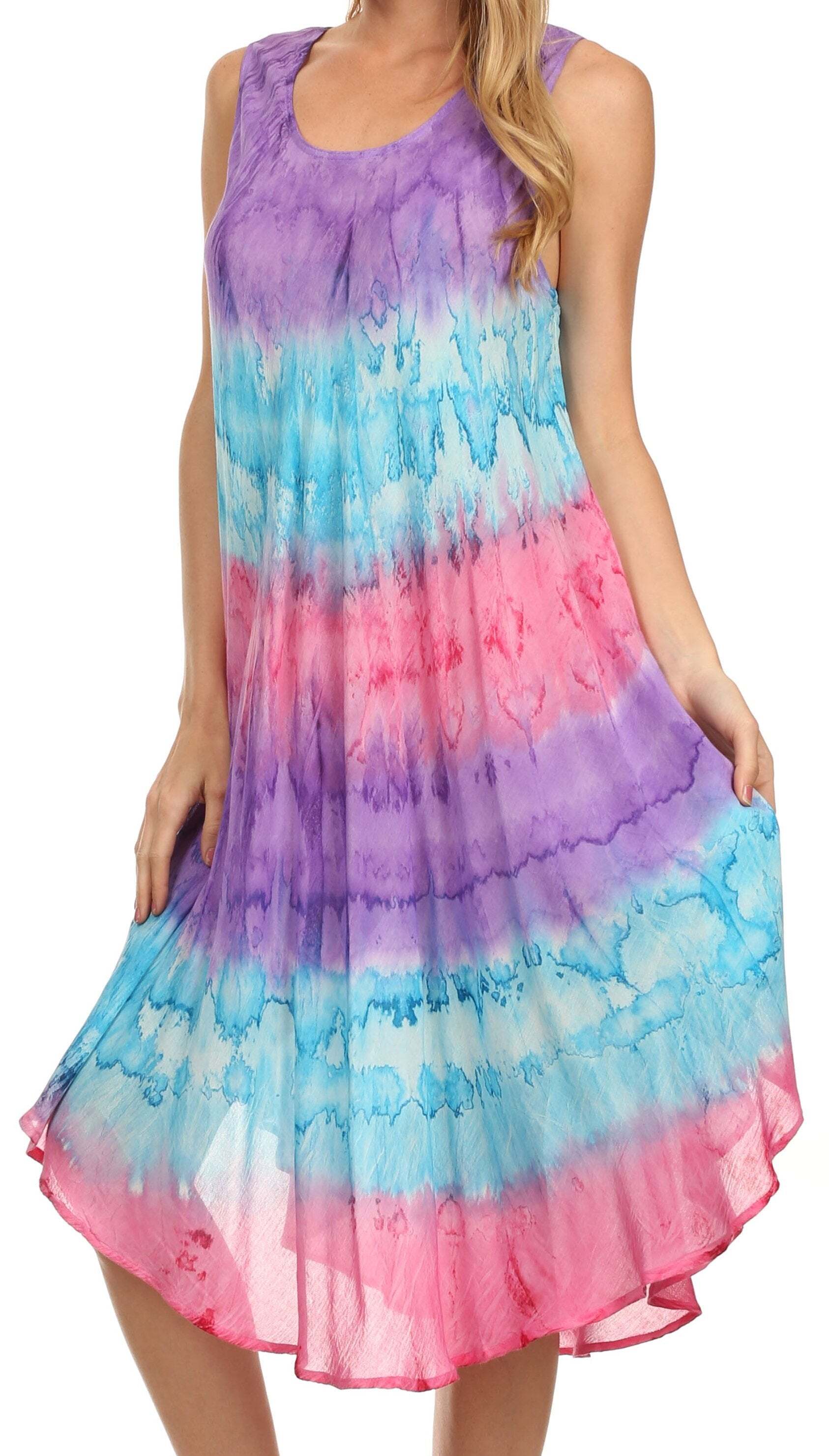 Plus Size Tie Dye Print Asymmetric Hem Sleeveless Midi Dress