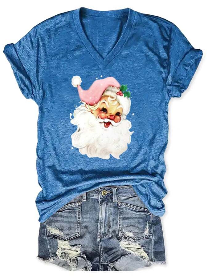 Christmas Retro Santa Print T-Shirt
