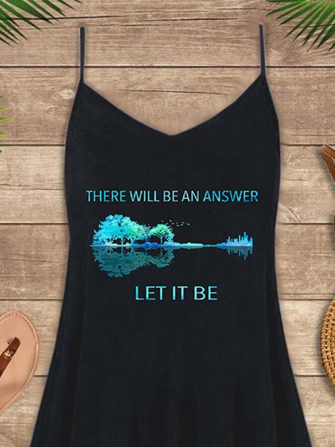 Hippie Guitar Lake There Will Be An Answer Let It Be Print Spaghetti Strap Dress &Swimsuit Coverup