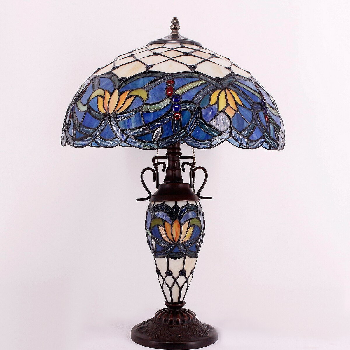 Tiffany Lamp With Nightlight Rustic Large Blue Stained Glass Lotus Table Lamp Desk 24