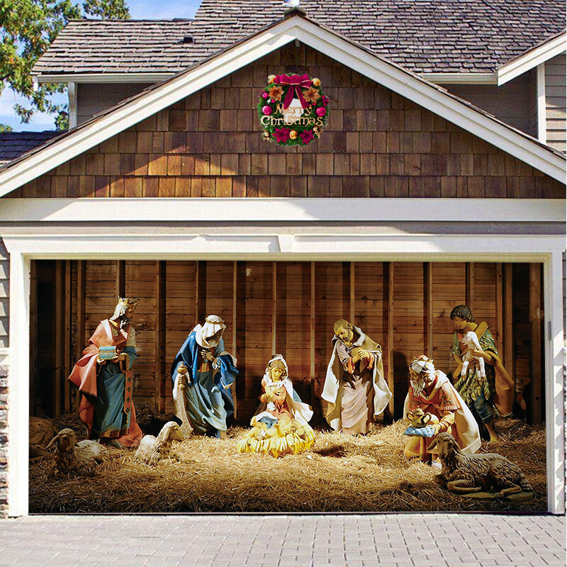 🔥 2022 New Sale -  Nativity Scene Garage Door Banner, Christmas Mural for Double Garage Door
