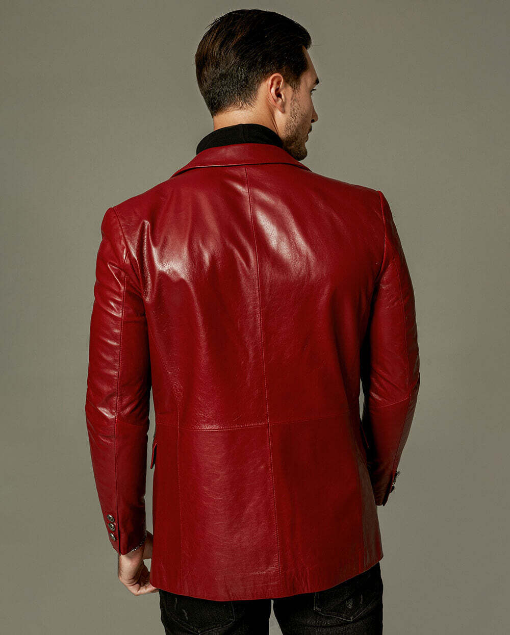 Red Buttoned Goatskin Blazer Leather Jacket