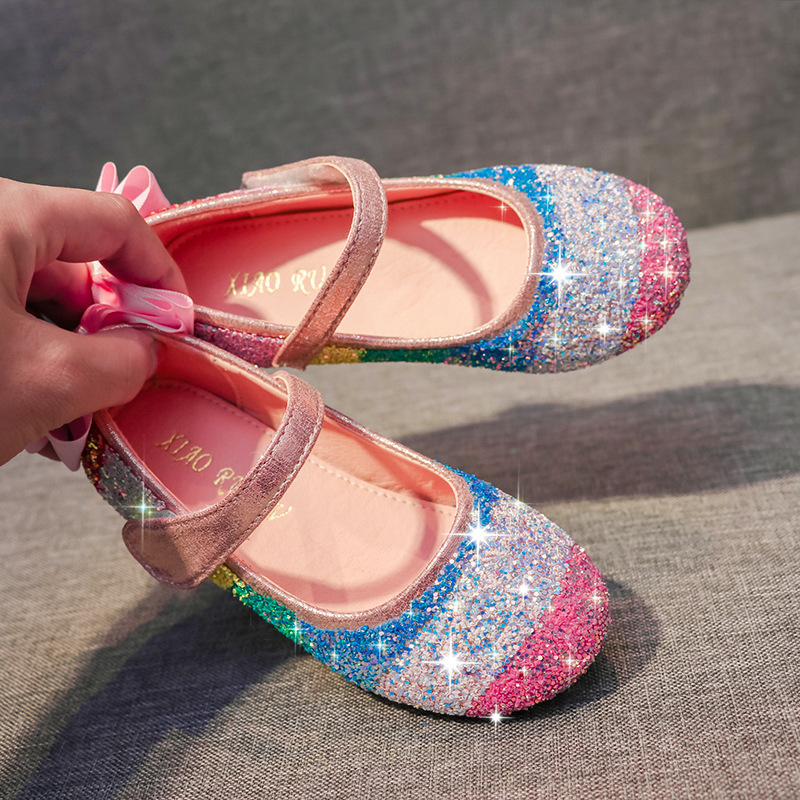 Girls Sweet Rainbow Color Sequined Princess Shoes