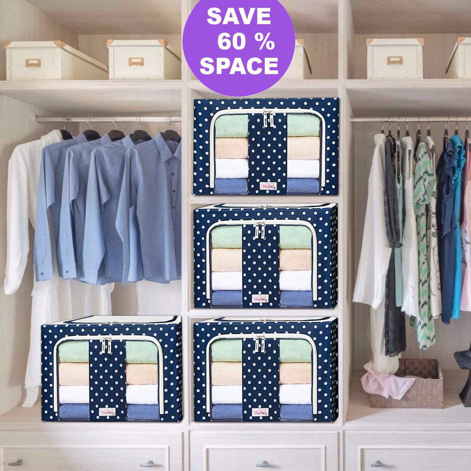 💥Last Day - Collapsible Oxford Fabric Storage Boxes for Clothes/Quilts/Linen with Metal Supports