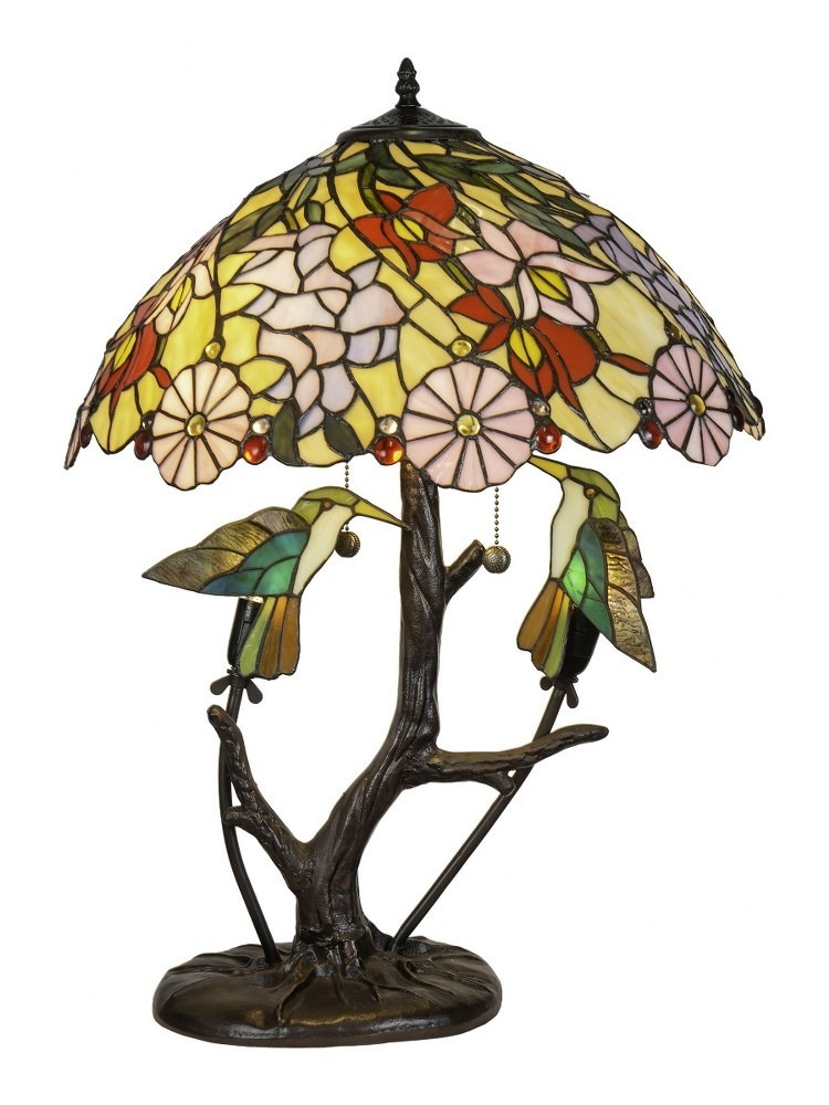 Stained Glass Table Lamp - Perched Hummingbirds - 4 Light Table Lamp-26 Inches Tall