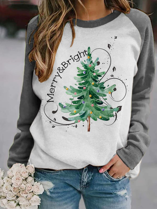 Merry And Bright Print Christmas Sweatshirt