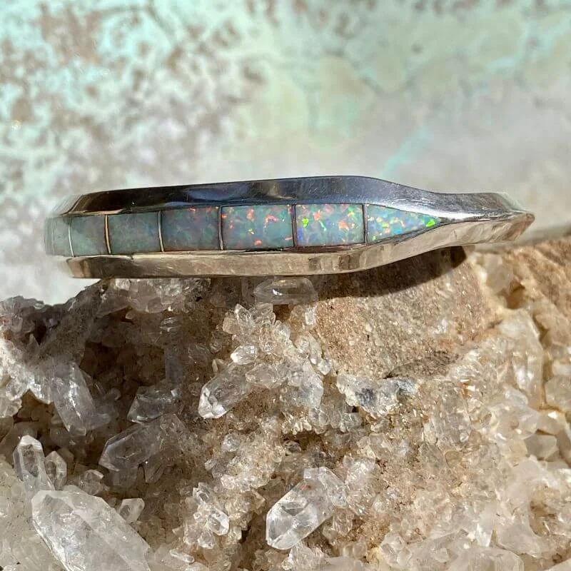 Navajo Opal Inlay Sterling Silver Cuff Bracelet By Nathaniel Johnson