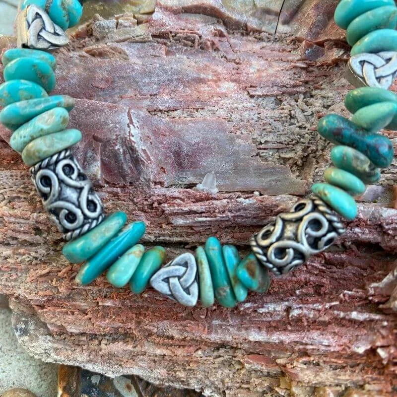 Turquoise Nugget Bead Bracelet with Silver Beads